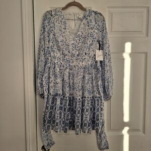 Japna Sz S Womens Floral Purple Print Dress Fit & Flare Mini Balloon Sleeve